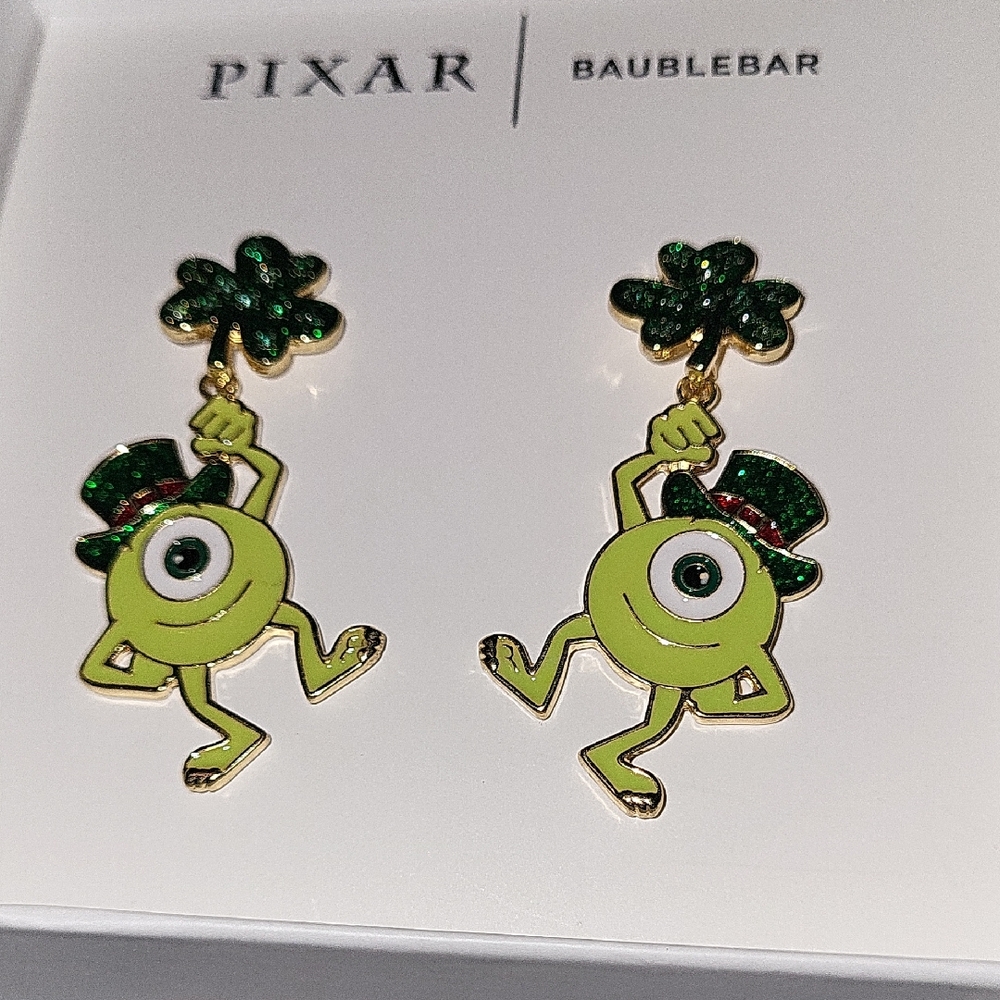 PIXAR BaubleBar monsters inc Mike Wazowski irish themed Earrings